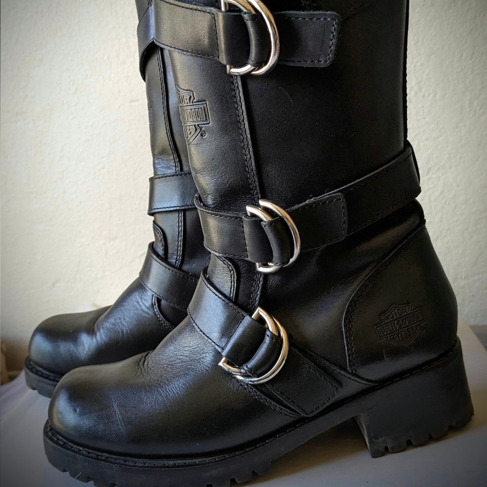 Harley-Davidson Angelia Black Leather Biker Boots Motorcycle size 7